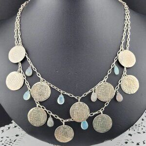 Stunning Riviera Labradorite Stella & Dot Multi Strand Greek Coin Necklace